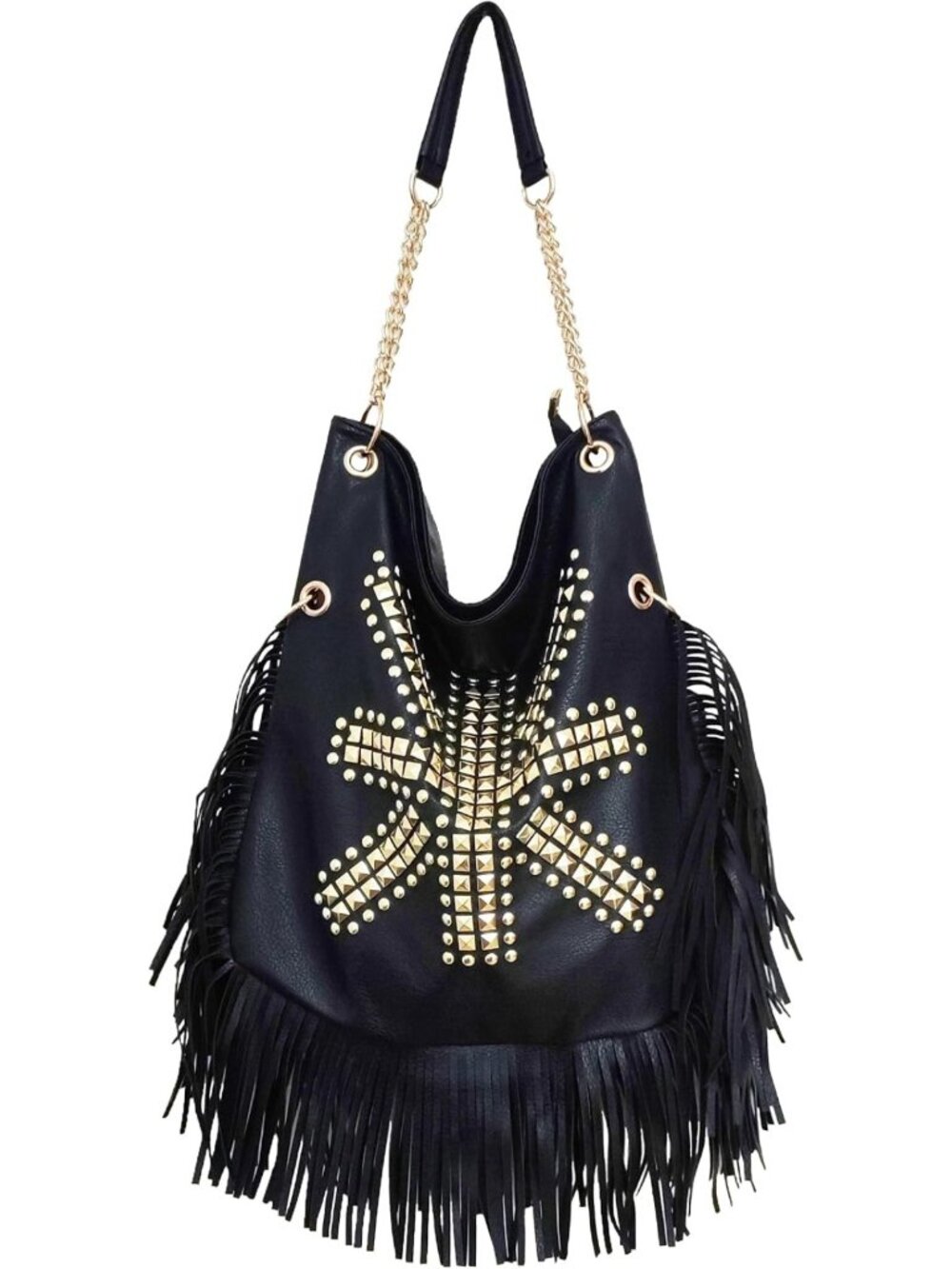 Chic Faux Leather Fringed Hobo Bag | Large Rivet Crossbody Handbag for Women
